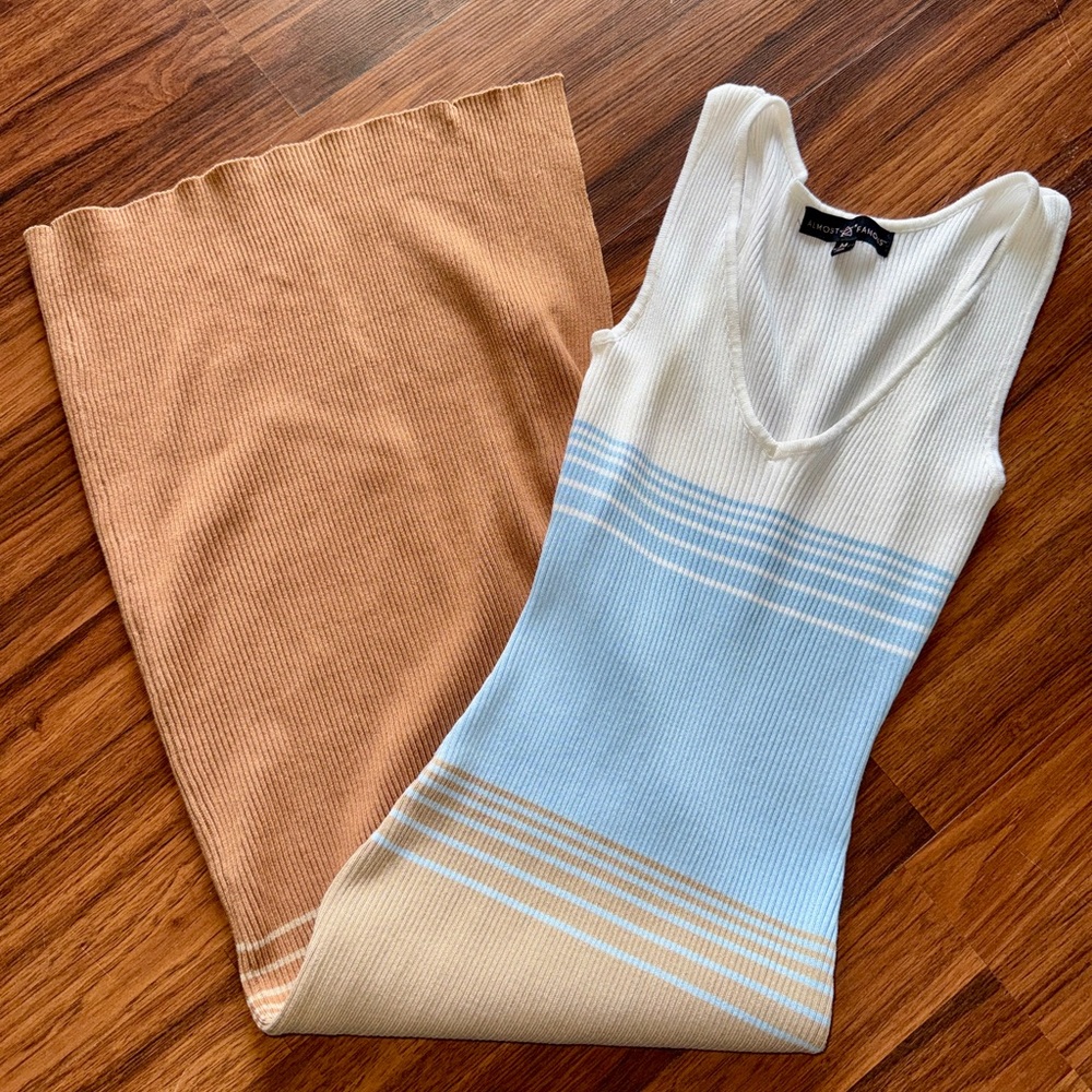 Wilfred Striped Ribbed Midi Dress - Cream, Light Blue & Tan